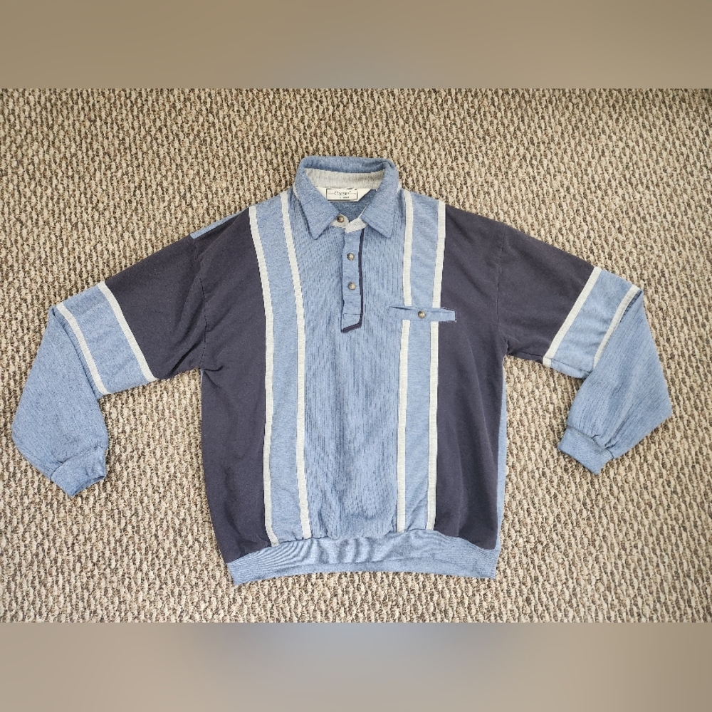 Classics By Palmland Long Sleeve Blue Colorblock Shirt Size Large VTG Grandpa
